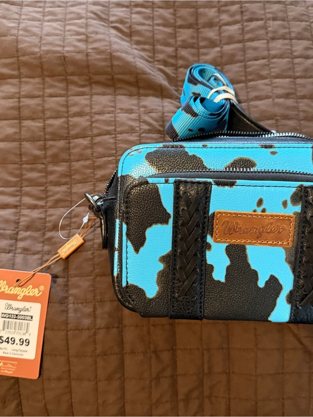 Wrangler Turquoise & Black Cowhide Pattern Belt Bag